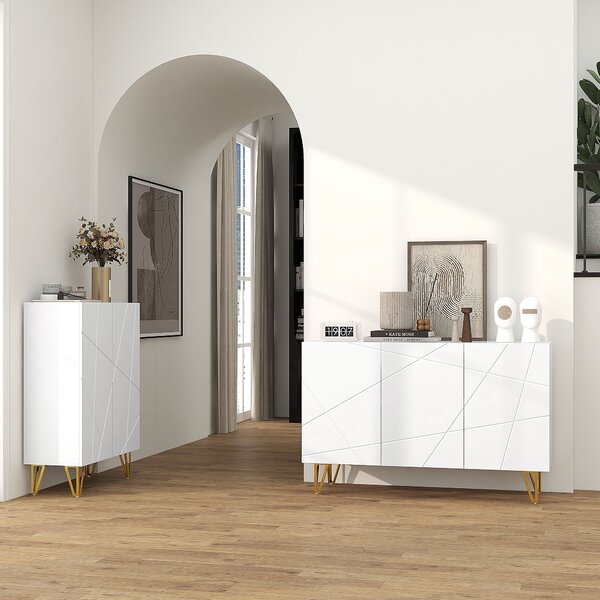 HOMCOM Storage Cabinet with High Gloss Front, Freestanding Sideboard with Adjustable Shelves, Soft-Close Doors and Gold Tone Hairpin Legs Aosom UK