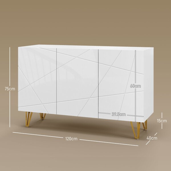 HOMCOM Storage Cabinet with High Gloss Front, Freestanding Sideboard with Adjustable Shelves, Soft-Close Doors and Gold Tone Hairpin Legs Aosom UK