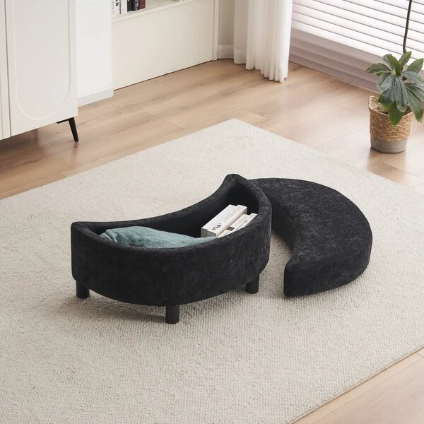 Chenille Swivel Bedroom Chairs with 3 Back Cushions and Crescent Ottoman Stool, Single Sofa for Living room, 107L x 105W x 82H cm, Black Aosom.UK