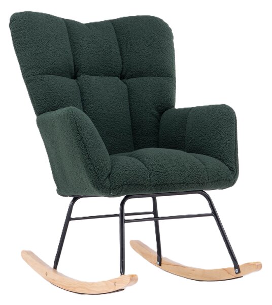 Teddy Fabric Modern Rocker with Padded Seat and Metal Base, Tufted Upholstered Comfy Chairs for Outdoor, Indoor, 80x70x95 cm, Dark Green Aosom.UK