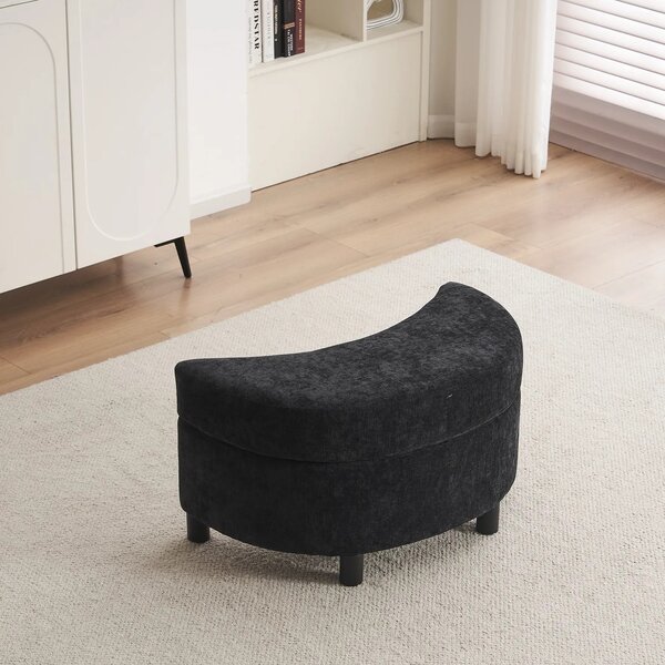 Chenille Swivel Bedroom Chairs with 3 Back Cushions and Crescent Ottoman Stool, Single Sofa for Living room, 107L x 105W x 82H cm, Black Aosom.UK