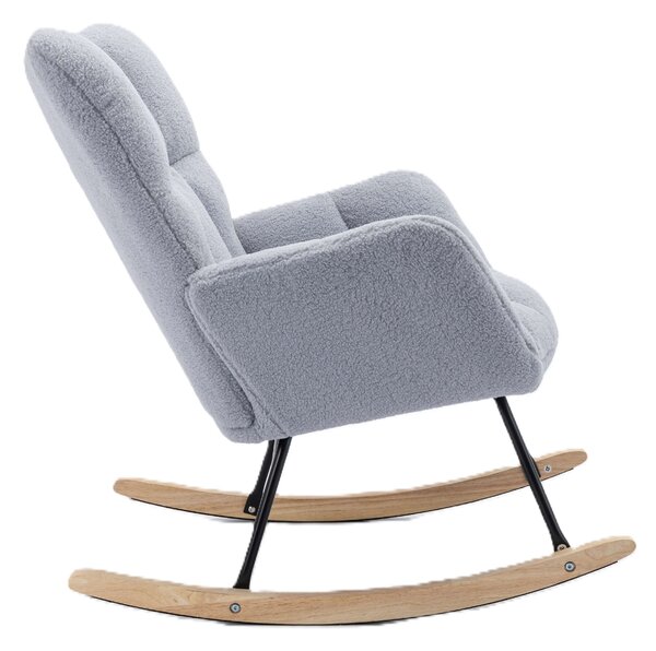 Mid Century Modern Teddy Fabric Tufted Upholstered Rocking Chair with Padded Seat, Rocking Chair for Nursery, 80x70x95 cm, Light Grey Aosom UK
