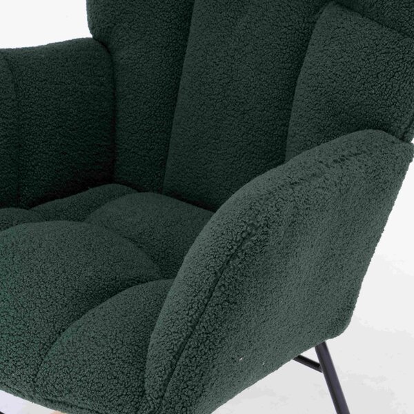 Teddy Fabric Modern Rocker with Padded Seat and Metal Base, Tufted Upholstered Comfy Chairs for Outdoor, Indoor, 80x70x95 cm, Dark Green Aosom.UK