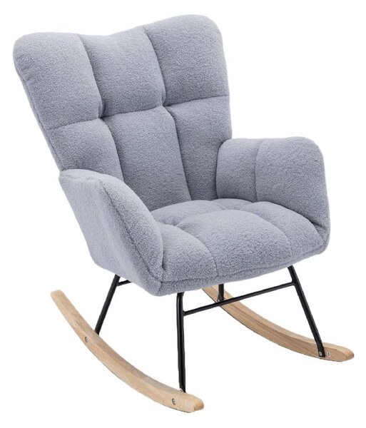 Mid Century Modern Teddy Fabric Tufted Upholstered Rocking Chair with Padded Seat, Rocking Chair for Nursery, 80x70x95 cm, Light Grey Aosom UK