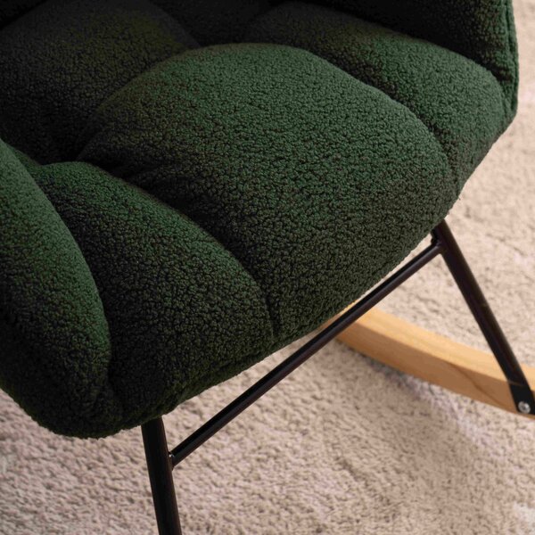 Teddy Fabric Modern Rocker with Padded Seat and Metal Base, Tufted Upholstered Comfy Chairs for Outdoor, Indoor, 80x70x95 cm, Dark Green Aosom.UK