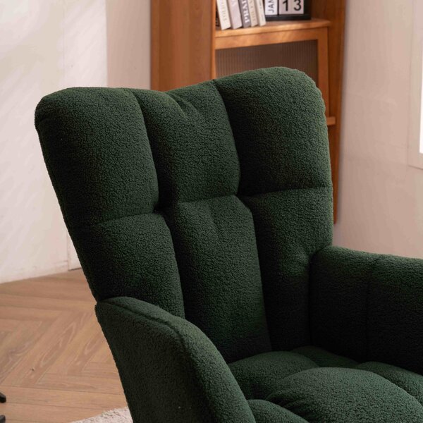 Teddy Fabric Modern Rocker with Padded Seat and Metal Base, Tufted Upholstered Comfy Chairs for Outdoor, Indoor, 80x70x95 cm, Dark Green Aosom.UK