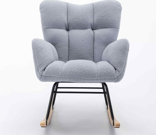 Mid Century Modern Teddy Fabric Tufted Upholstered Rocking Chair with Padded Seat, Rocking Chair for Nursery, 80x70x95 cm, Light Grey Aosom UK