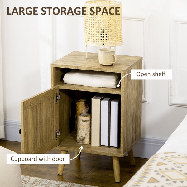 HOMCOM Bedside Table with Rattan Element, Side End Table with Shelf and Cupboard, 39cmx35cmx60cm, Natural Aosom UK