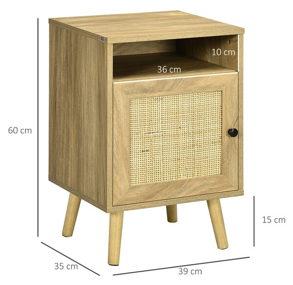 HOMCOM Bedside Table with Rattan Element, Side End Table with Shelf and Cupboard, 39cmx35cmx60cm, Natural Aosom UK