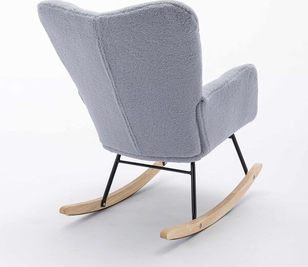 Mid Century Modern Teddy Fabric Tufted Upholstered Rocking Chair with Padded Seat, Rocking Chair for Nursery, 80x70x95 cm, Light Grey Aosom UK