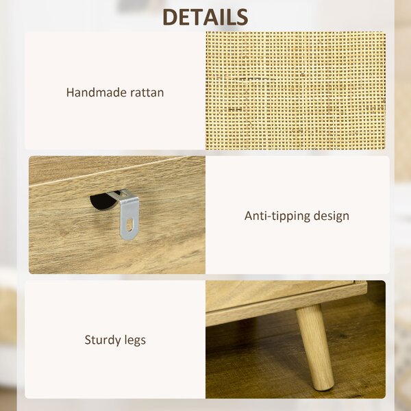 HOMCOM Bedside Table with Rattan Element, Side End Table with Shelf and Cupboard, 39cmx35cmx60cm, Natural Aosom UK