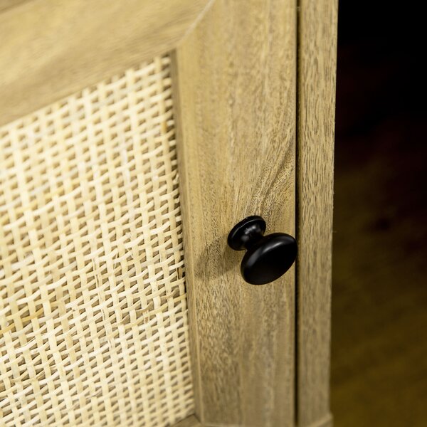 HOMCOM Bedside Table with Rattan Element, Side End Table with Shelf and Cupboard, 39cmx35cmx60cm, Natural Aosom UK