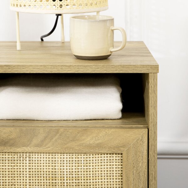 HOMCOM Bedside Table with Rattan Element, Side End Table with Shelf and Cupboard, 39cmx35cmx60cm, Natural Aosom UK