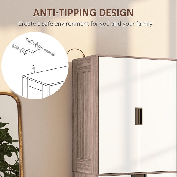 HOMCOM 2 Door Wardrobe, Modern Wardrobe with 3 Drawers and Hanging Rod for Bedroom, Brown Aosom UK
