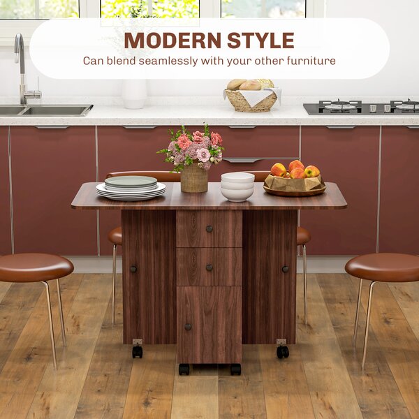 HOMCOM Multi-Storage Six-Person Drop Leaf Dining Table - Distressed Brown Aosom UK