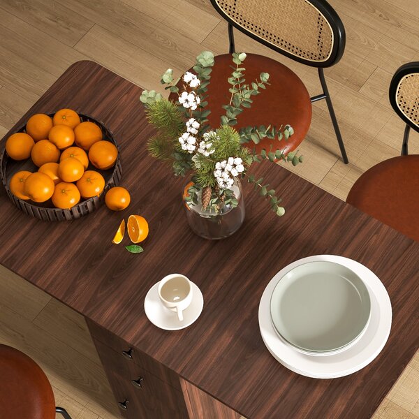HOMCOM Multi-Storage Six-Person Drop Leaf Dining Table - Distressed Brown Aosom UK