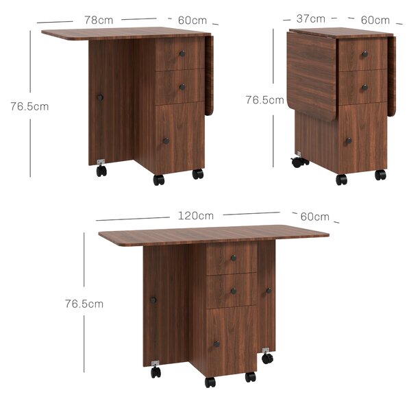 HOMCOM Multi-Storage Six-Person Drop Leaf Dining Table - Distressed Brown Aosom UK