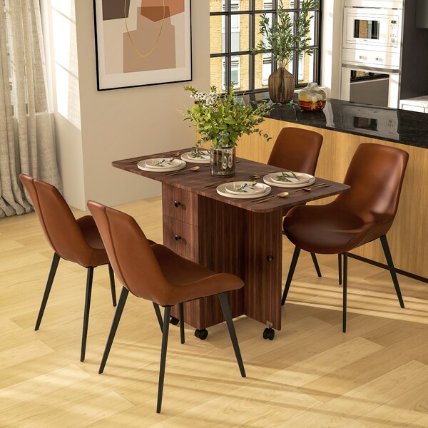 HOMCOM Multi-Storage Six-Person Drop Leaf Dining Table - Distressed Brown Aosom UK