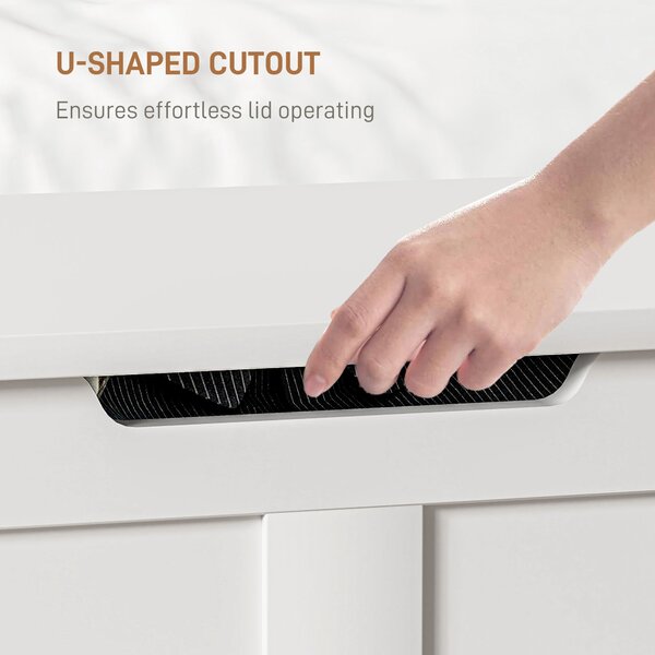 HOMCOM 100L Home Storage Box, with Safety Hinges - White Wood-Effect Aosom UK