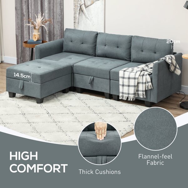 HOMCOM 'L' Shape Modular Sofa, with Storage - Dark Grey Aosom UK