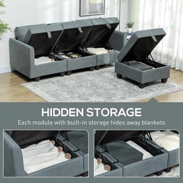 HOMCOM 'L' Shape Modular Sofa, with Storage - Dark Grey Aosom UK