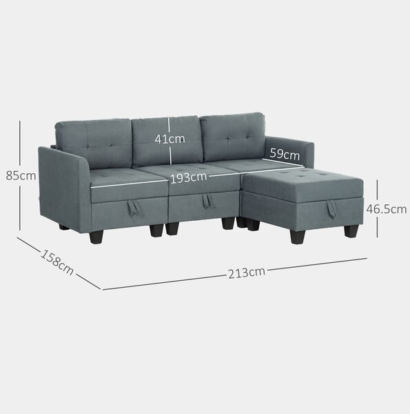 HOMCOM 'L' Shape Modular Sofa, with Storage - Dark Grey Aosom UK