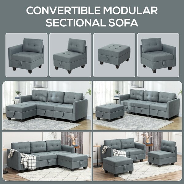 HOMCOM 'L' Shape Modular Sofa, with Storage - Dark Grey Aosom UK