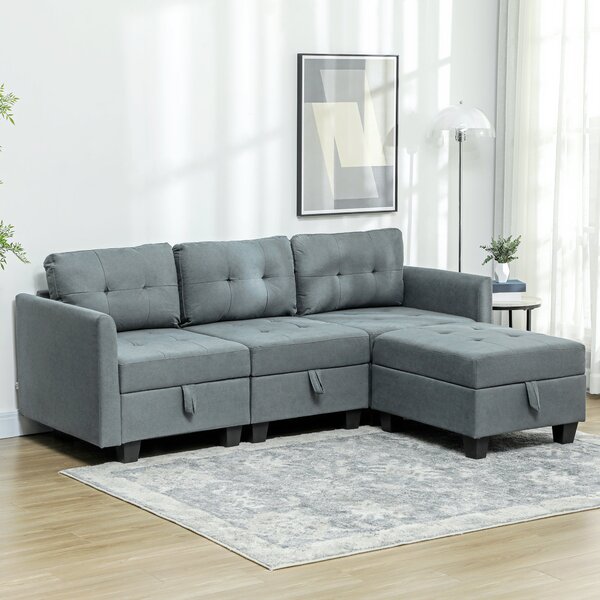 HOMCOM 'L' Shape Modular Sofa, with Storage - Dark Grey Aosom UK