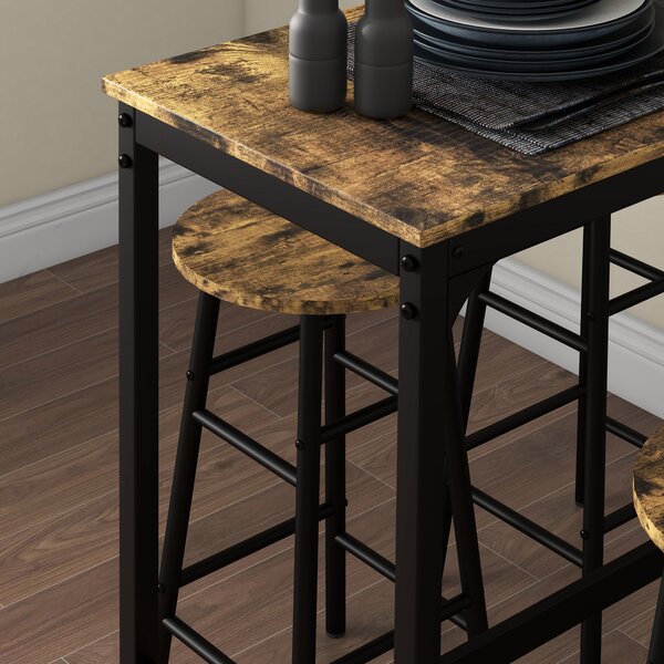 HOMCOM 5 Piece Bar Table Set with 4 Stools, Industrial Bar Table and Stool Set, Dining Table and Chair Set, Rustic Brown Aosom UK