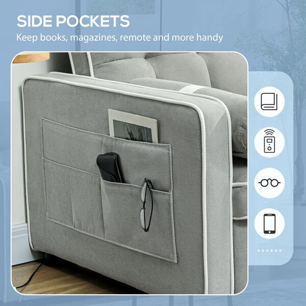 HOMCOM Two-Seater Linen-Look Sofa Bed - Light Grey Aosom UK