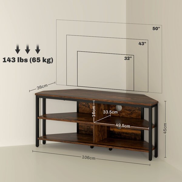 HOMCOM Industrial-Style Corner TV Unit - Black/Brown Aosom UK