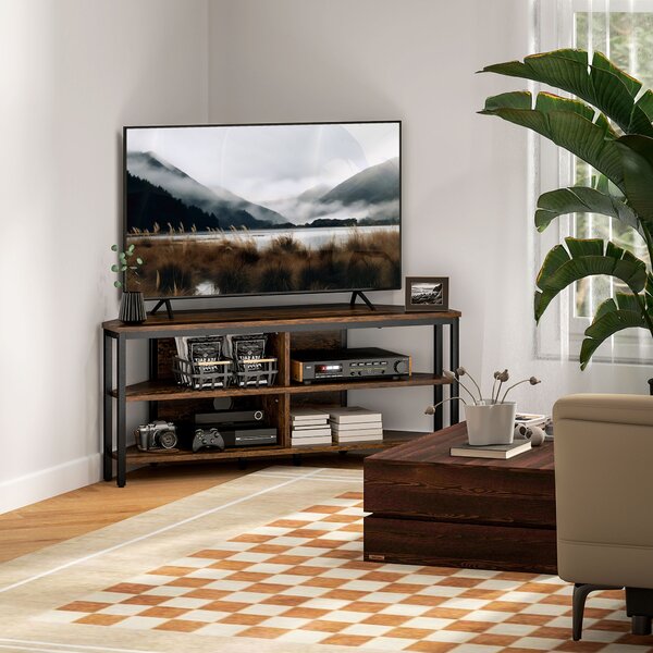 HOMCOM Industrial-Style Corner TV Unit - Black/Brown Aosom UK