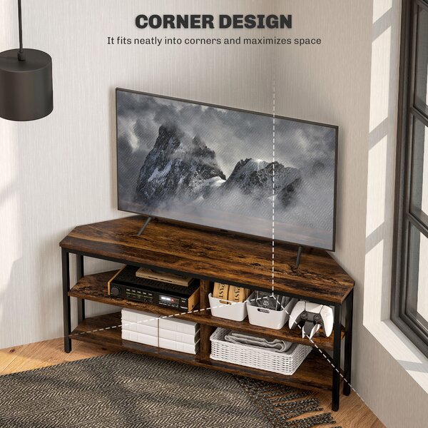 HOMCOM Industrial-Style Corner TV Unit - Black/Brown Aosom UK