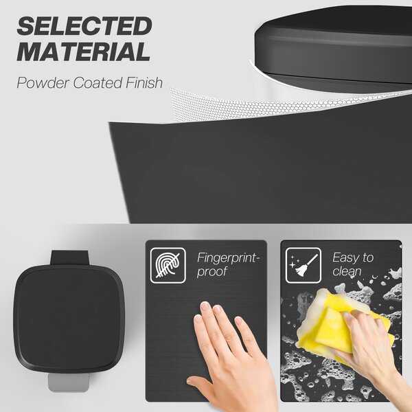 HOMCOM 12L Modern Boxy Metal Home Kitchen Bin - Black Aosom UK