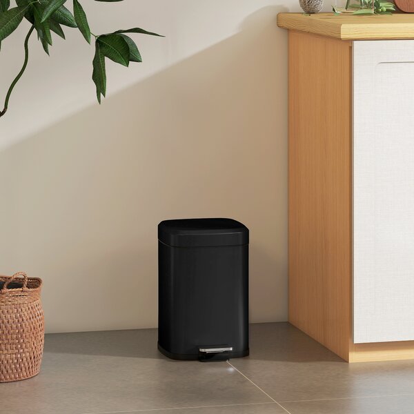 HOMCOM 12L Modern Boxy Metal Home Kitchen Bin - Black Aosom UK