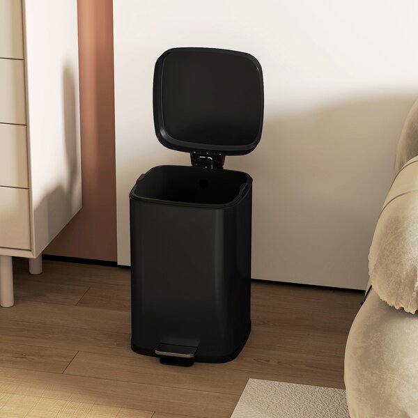 HOMCOM 20L Modern Boxy Metal Home Kitchen Bin - Black Aosom UK