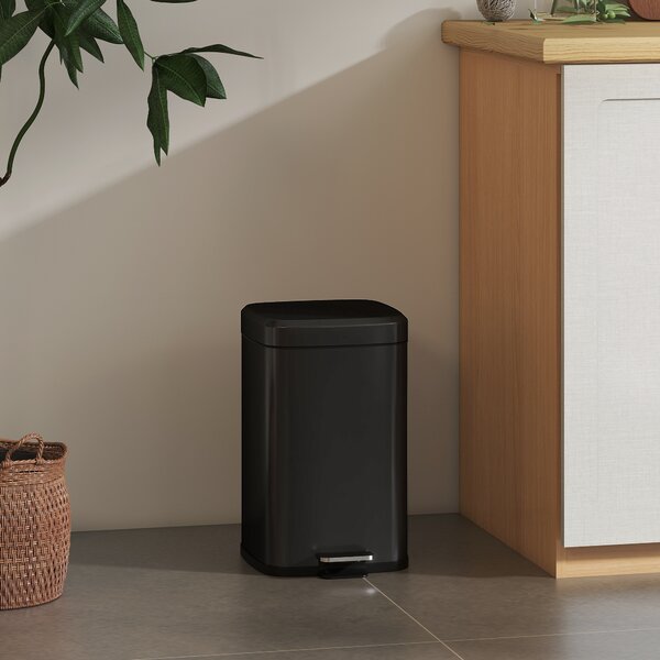 HOMCOM 20L Modern Boxy Metal Home Kitchen Bin - Black Aosom UK