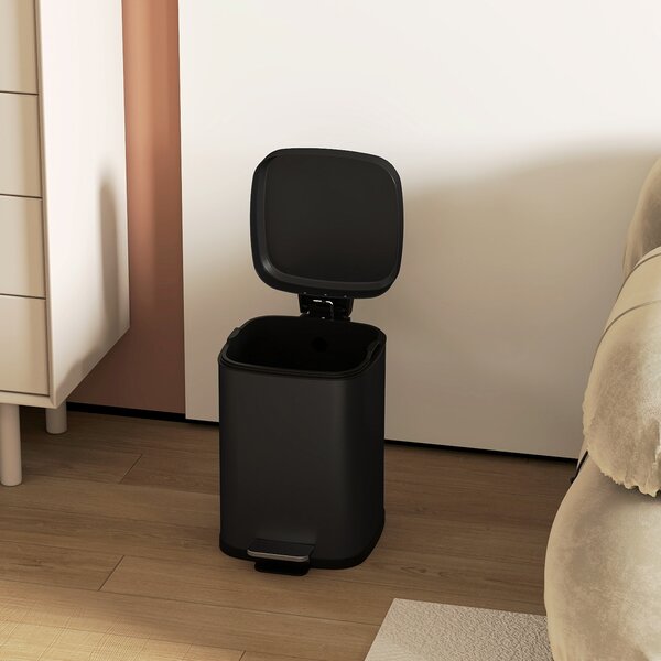 HOMCOM 12L Modern Boxy Metal Home Kitchen Bin - Black Aosom UK