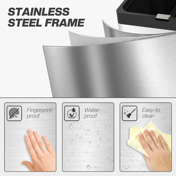 HOMCOM 56L Triple Compartment Stainless Steel Kitchen Bin, with Deodoriser Holders and Wheels - Silver Tone Aosom UK