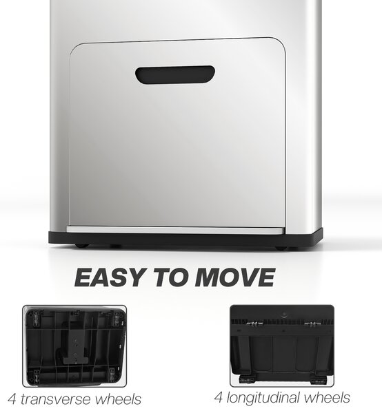 HOMCOM 56L Triple Compartment Stainless Steel Kitchen Bin, with Deodoriser Holders and Wheels - Silver Tone Aosom UK