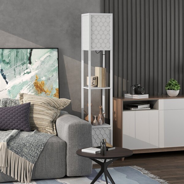 HOMCOM Floor Lamp with Shelves, Dual Light, Modern Tall Standing Lamps, with Pull Chain Switch (Bulb not Included), White Aosom UK