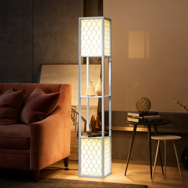 HOMCOM Floor Lamp with Shelves, Dual Light, Modern Tall Standing Lamps, with Pull Chain Switch (Bulb not Included), White Aosom UK