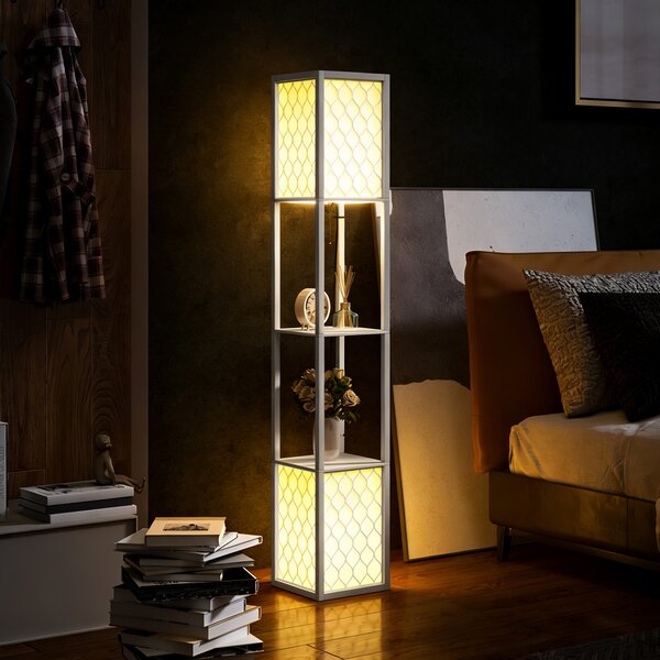 HOMCOM Floor Lamp with Shelves, Dual Light, Modern Tall Standing Lamps, with Pull Chain Switch (Bulb not Included), White Aosom UK