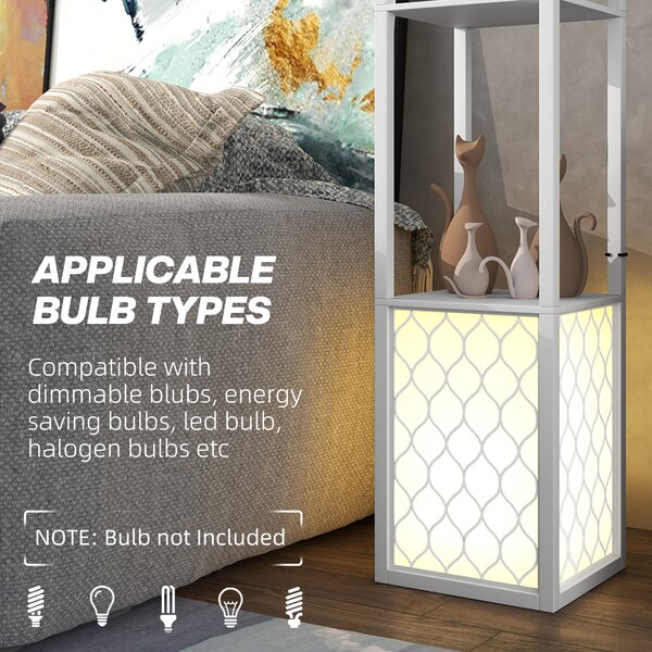 HOMCOM Floor Lamp with Shelves, Dual Light, Modern Tall Standing Lamps, with Pull Chain Switch (Bulb not Included), White Aosom UK