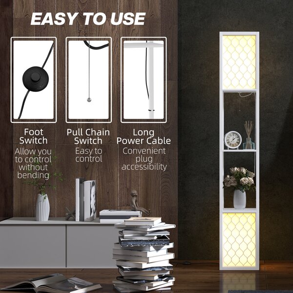 HOMCOM Floor Lamp with Shelves, Dual Light, Modern Tall Standing Lamps, with Pull Chain Switch (Bulb not Included), White Aosom UK