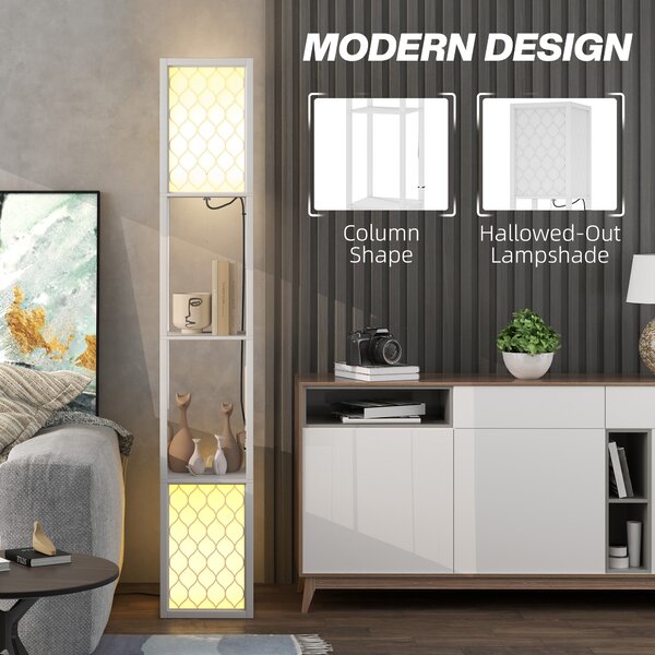 HOMCOM Floor Lamp with Shelves, Dual Light, Modern Tall Standing Lamps, with Pull Chain Switch (Bulb not Included), White Aosom UK
