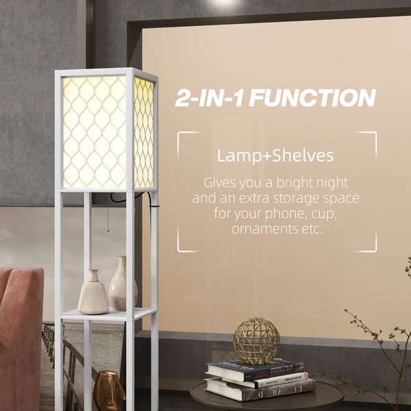HOMCOM Floor Lamp with Shelves, Dual Light, Modern Tall Standing Lamps, with Pull Chain Switch (Bulb not Included), White Aosom UK