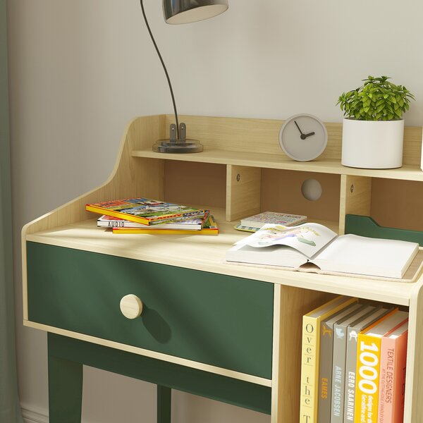 AIYAPLAY Kids Desk and Chair Set with Storage Shelves and Drawer, Green Aosom UK