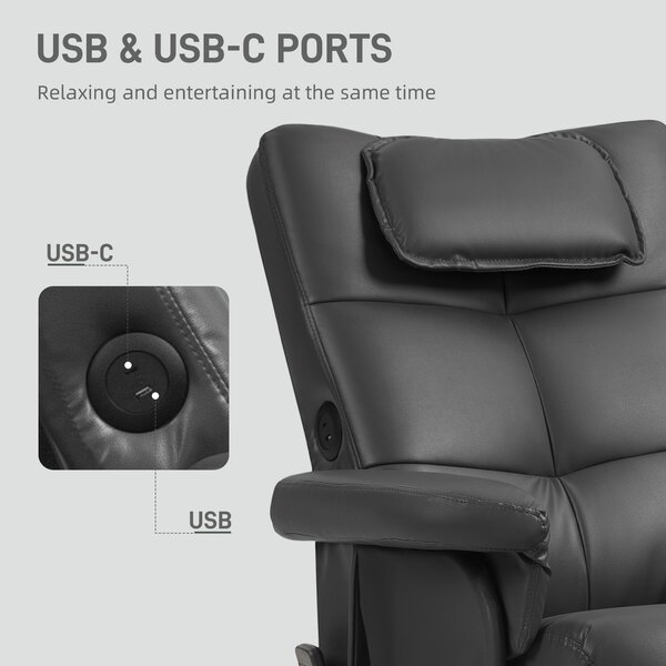 HOMCOM Faux Leather Massage Recliner Chair, with Storage Ottoman - Black Aosom UK