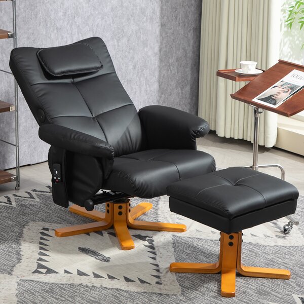 HOMCOM Faux Leather Massage Recliner Chair, with Storage Ottoman - Black Aosom UK